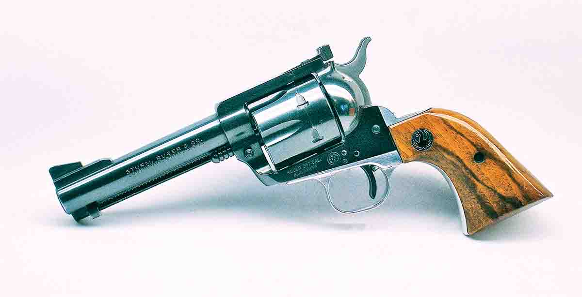 This Ruger Old Model three-screw flattop Blackhawk (circa 1962) is identical to the gun Dave fired in 1960, albeit with the anodizing polished off the alloy grip frame.